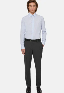 Chemise À Rayures Bleu Clair En Coton Regular Fit