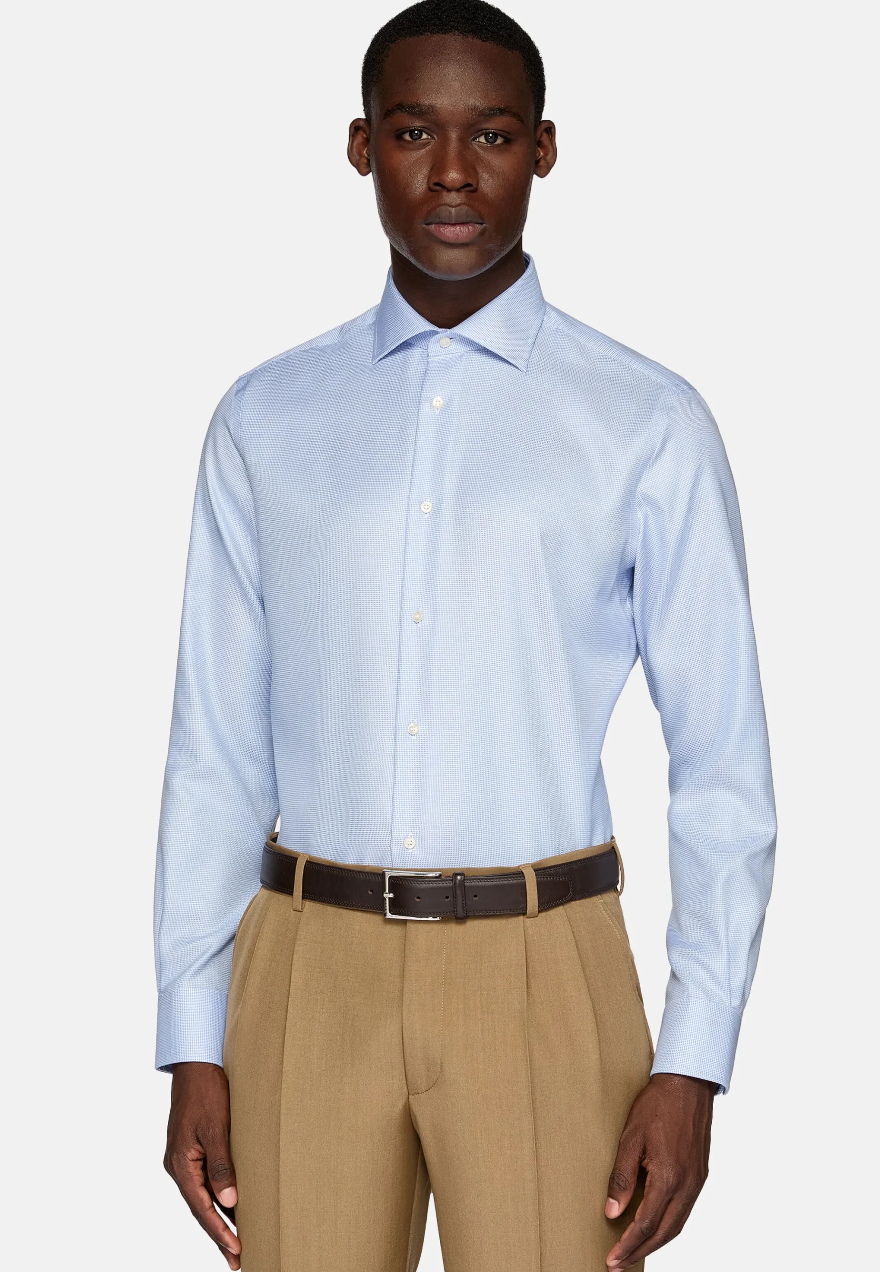 Chemise Pied-De-Poule En Coton Dobby Slim Fit