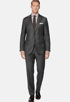 Costume Anthracite À Fines Rayures En Pure Laine