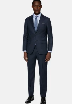 Costume Bleu Marine À Fines Rayures En Pure Laine