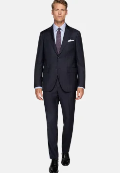 Costume Bleu Marine À Fines Rayures En Pure Laine