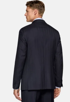 Costume Bleu Marine À Fines Rayures En Pure Laine