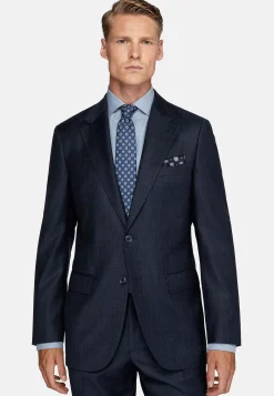 Costume Bleu Marine À Fines Rayures En Pure Laine
