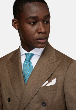 Costume Croisé Marron À Chevrons En Pure Laine