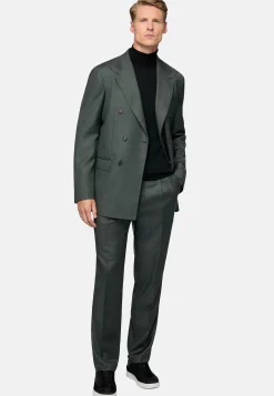 Costume Croisé Vert En Pure Laine