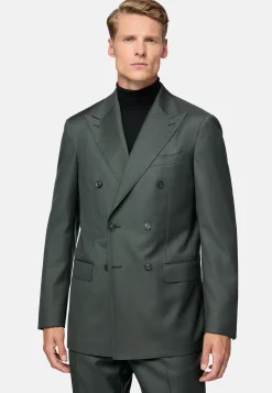 Costume Croisé Vert En Pure Laine