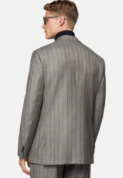 Costume Gris Tourterelle À Fines Rayures En Pure Laine