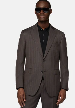 Costume Marron Foncé À Chevrons En Pure Laine Super 130