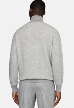 Pull À Col Roulé Gris En Laine Mérinos