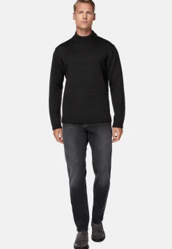 Pull Col Montant Anthracite En Laine Mérinos