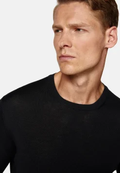 Pull Col Rond Noir En Laine Mérinos Ultra Fine