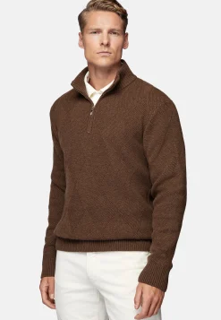 Pull Demi-Zip Noisette En Laine Nylon