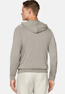 Pull Full Zip Taupe À Capuche En Laine Mérinos
