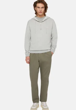 Pull Gris Demi-Zip En Coton Soie Cachemire