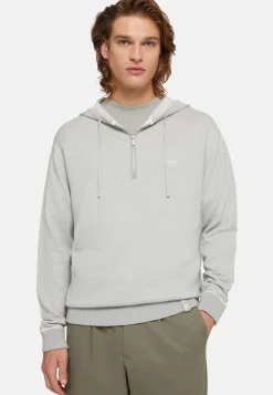 Pull Gris Demi-Zip En Coton Soie Cachemire