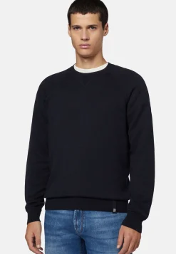 Pull Ras-du-cou Bleu Marine En Coton Soie Cachemire