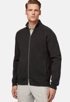 Sweat-shirt Full Zip Maille Anthracite En Coton Technique