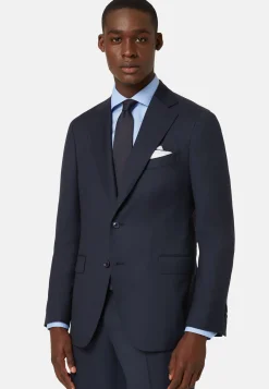 Veste Bleu Marine Micro Structurée En Laine Entoilée