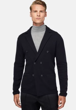 Veste En Maille Croisée Bleu Marine En Laine Mérinos